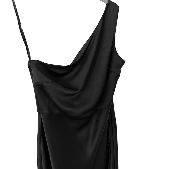 BHLDN by Anthropologie Black Dylan One-Shoulder Satin Side-Slit Gown Size 4 NWT - Picture 4 of 6